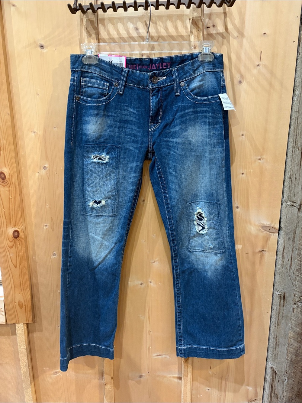 Cruel Girl Blue Straight-Leg Jeans with Patch Distressing